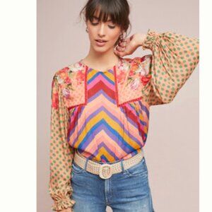 Anthropologie / Bl-nk Eclectic Peasant Blouse - Women's S